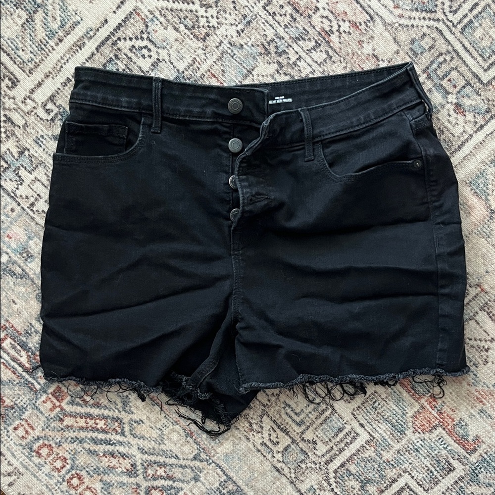 Old Navy Black High-Rise Button-Fly Denim Shorts with Frayed Hem